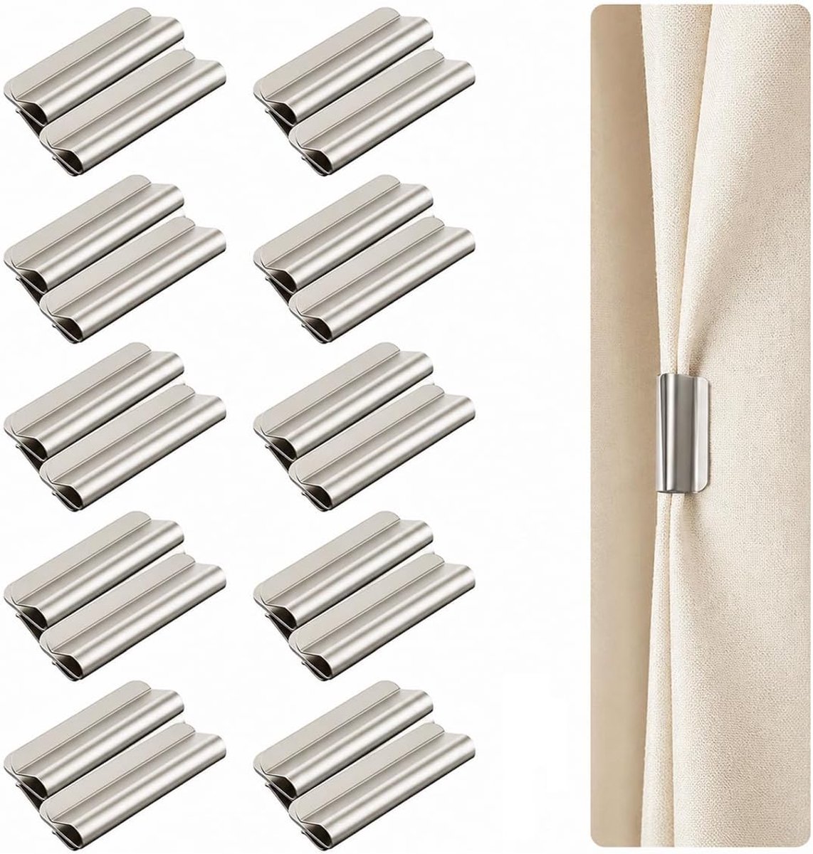magnetische gordijnclips 10 paar - metalen gordijnhouders - zilver - perfecte privacyoplossing - ShopVlot