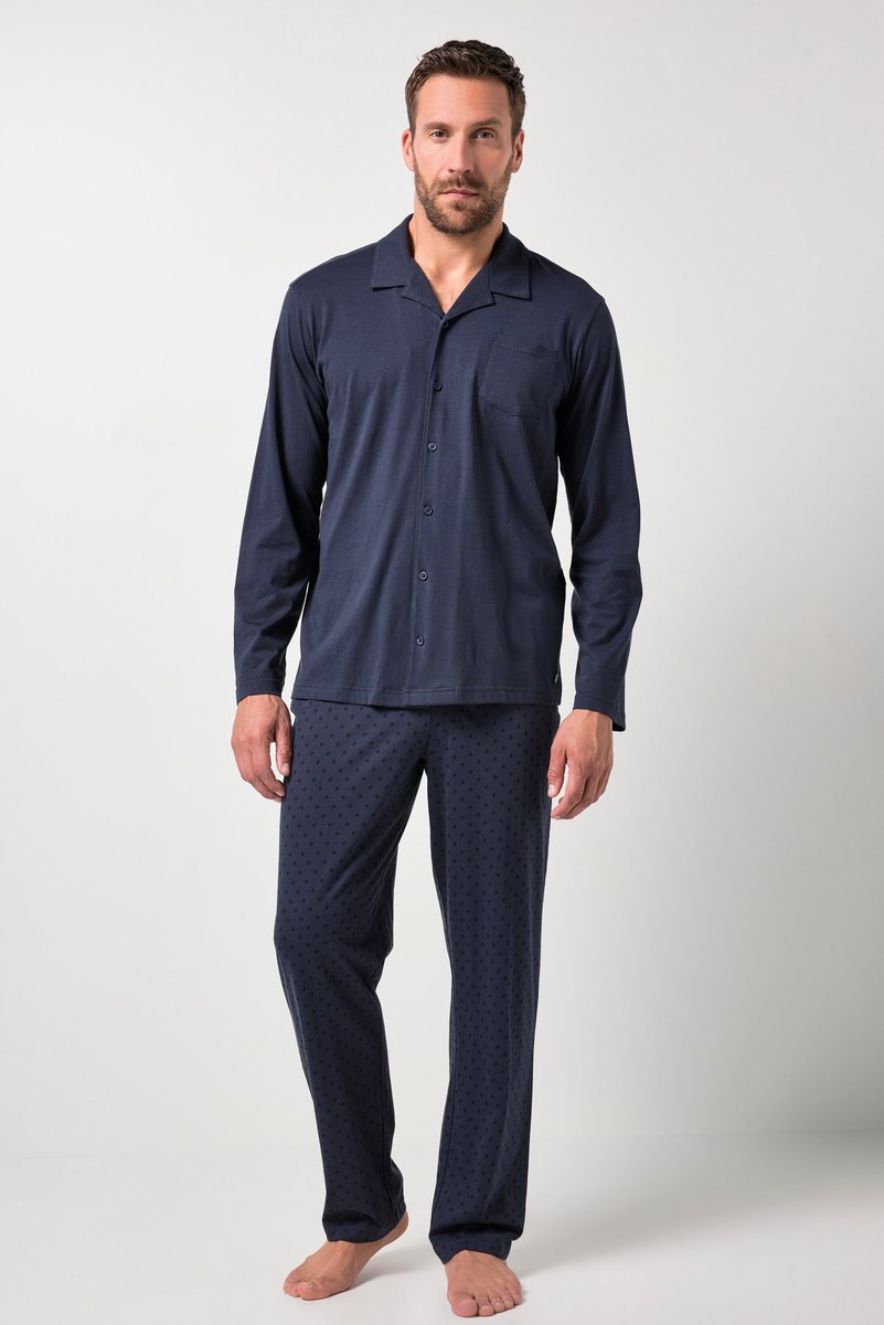 JP 1880 - Heren - Pyjama loungewear tweedelig minimalistisch patroon - Navy blauw - Maat L