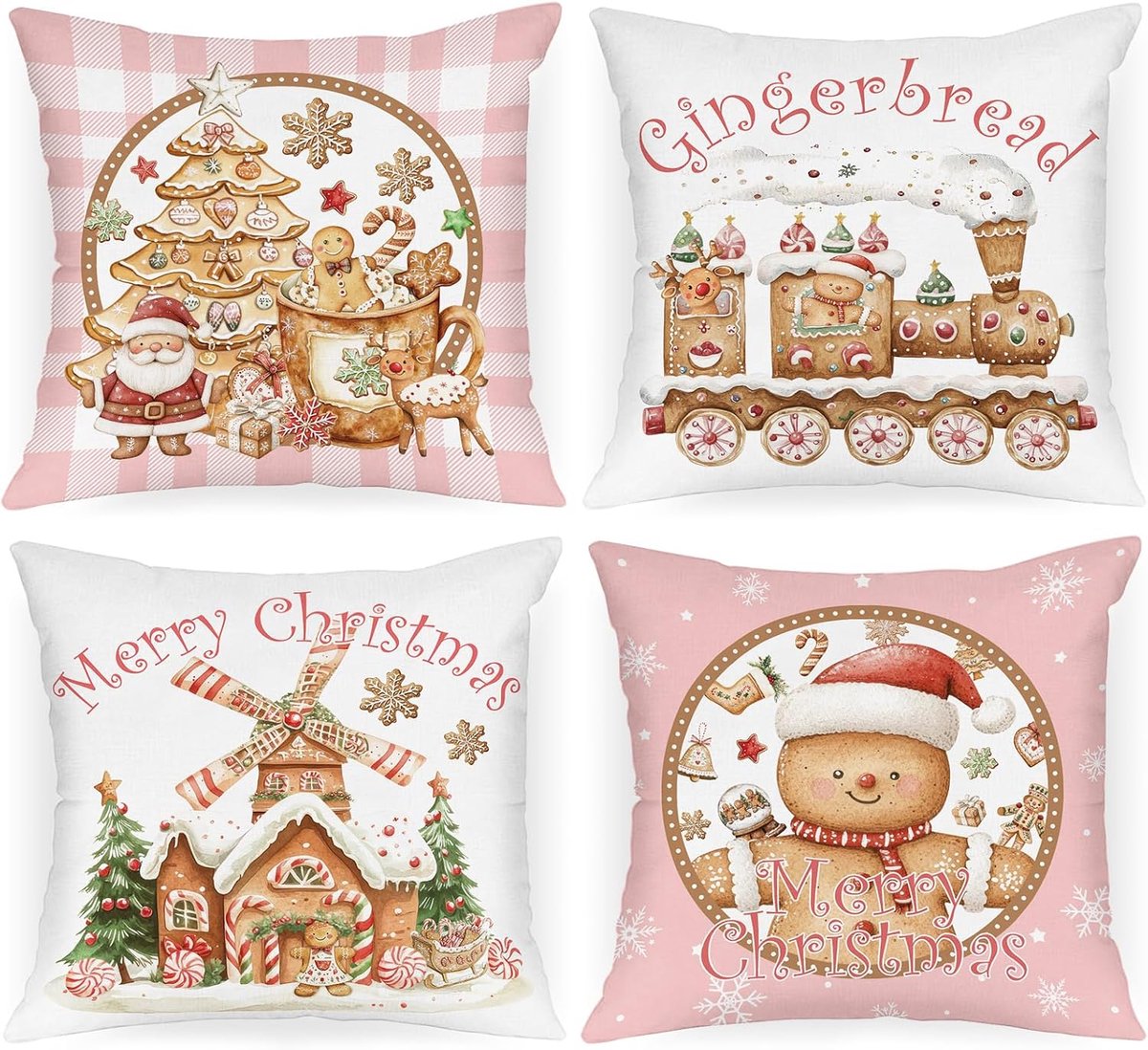 Kussenhoezen 50x50cm Set van 4 - Gemberman Kerstdecoratie - Zacht en duurzaam - Perfect voor sfeervolle kerstversiering - ShopVlot