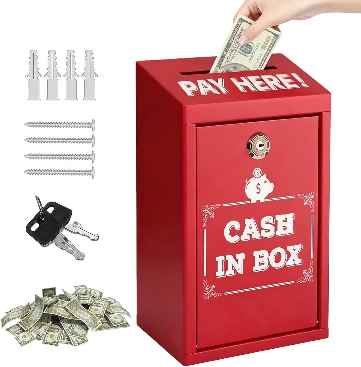 Spaarbox met sleutel - metalen cassette - wandbevestigbaar - veilig voor thuis en kantoor - ShopVlot