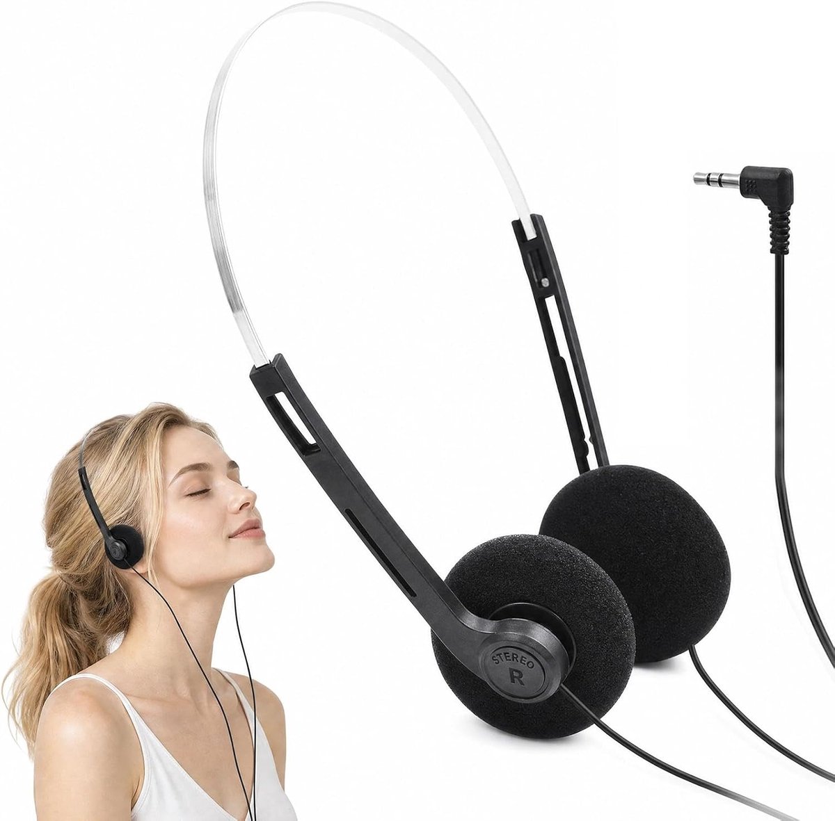 Retro hoofdtelefoon - lichtgewicht met kabel - heldere stereo geluid - ideaal voor muziek en podcasts - ShopVlot