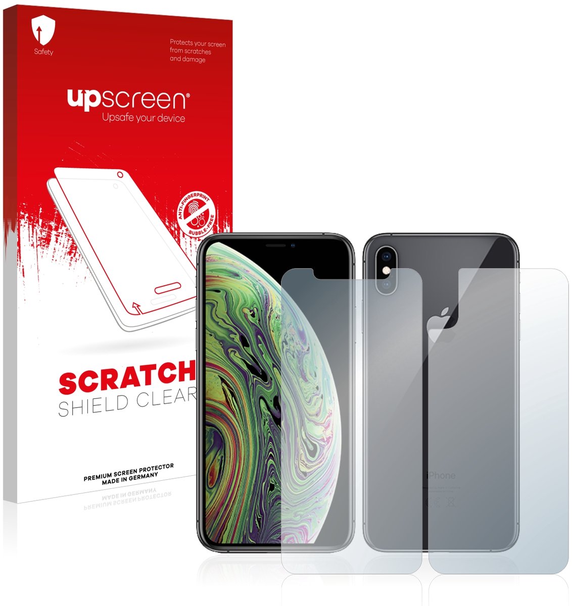 upscreen - Screenprotector voor Apple iPhone Xs (Voor+Achter) - Folie Beschermfolie transparant
