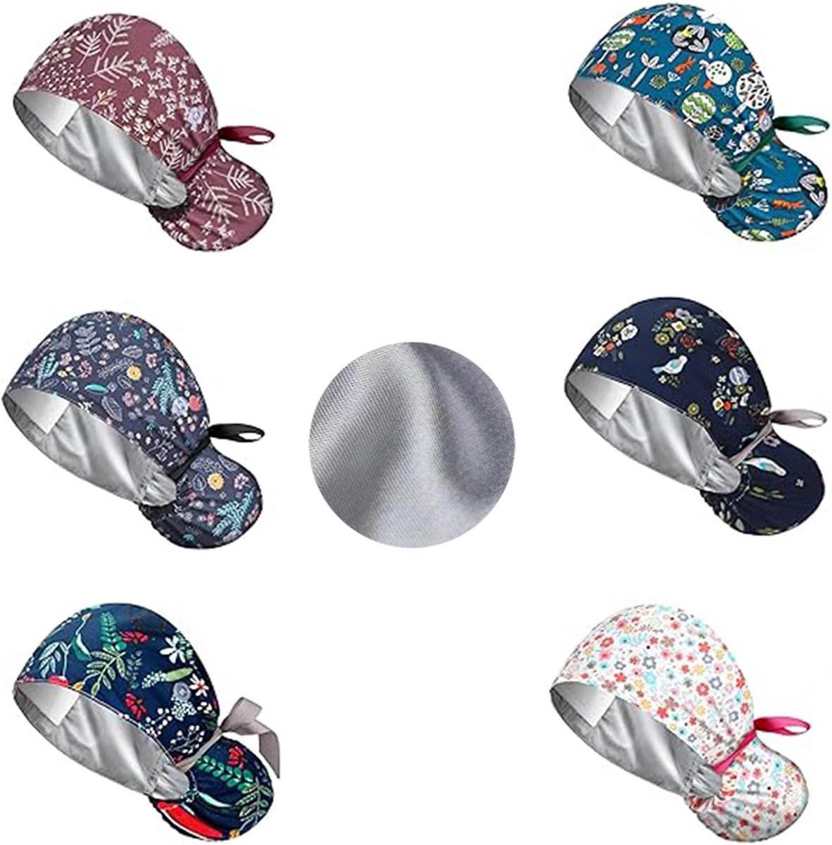 Surgical hat 6 stuks verstelbaar - katoen met satijnen voering - ponytail, multicolor - comfortabele hoofdbedekking - ShopVlot