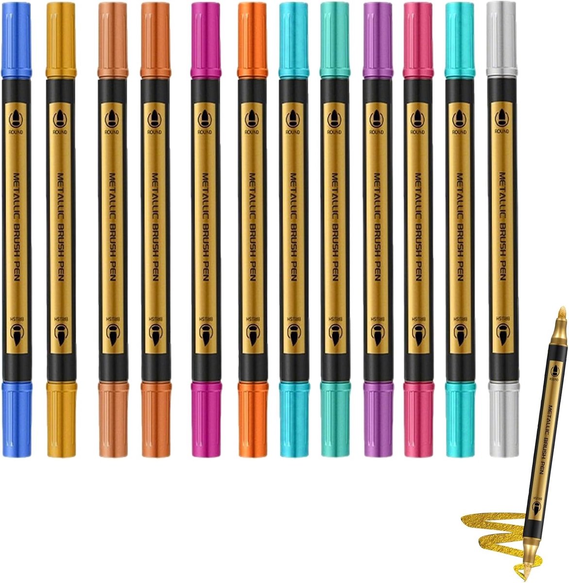 Kleurrijke Metallic Markerstiften - Multicolor - Dubbele Punt - Waterbasis Inkt - Voor Creatieve Projecten