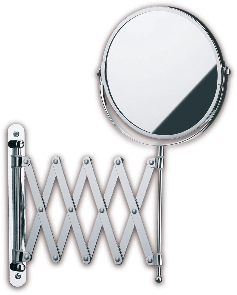 Famanu – Wandspiegel voor wandmontage, uittrekbaar en tot 5x vergroten, diameter 18,5 cm, metaal, zilver, geschikt voor badkamer en make-up