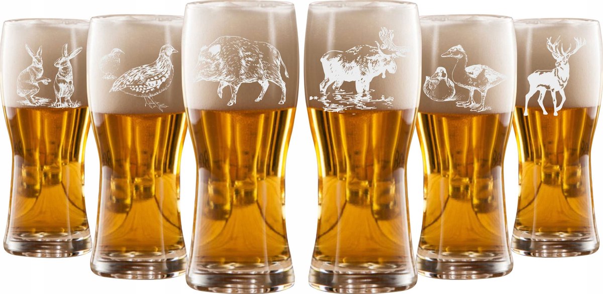 Set van 6 Bierkruiken met Jachtgravure - 500 ml