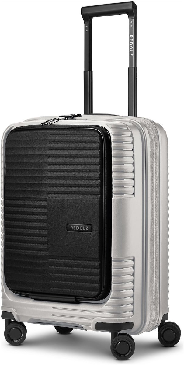 Redolz Essentials 17 2.0 4 wielen Cabinewagen 55 cm Laptopvak met uitbreidingsplooi - Harde bagage - TSA slot - light grey