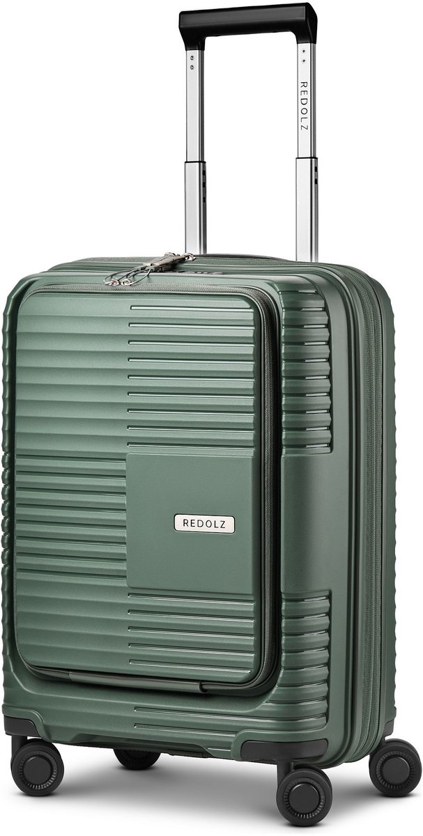Redolz Essentials 17 2.0 4 wielen Cabinewagen 55 cm Laptopvak met uitbreidingsplooi - Harde bagage - TSA slot - grey green