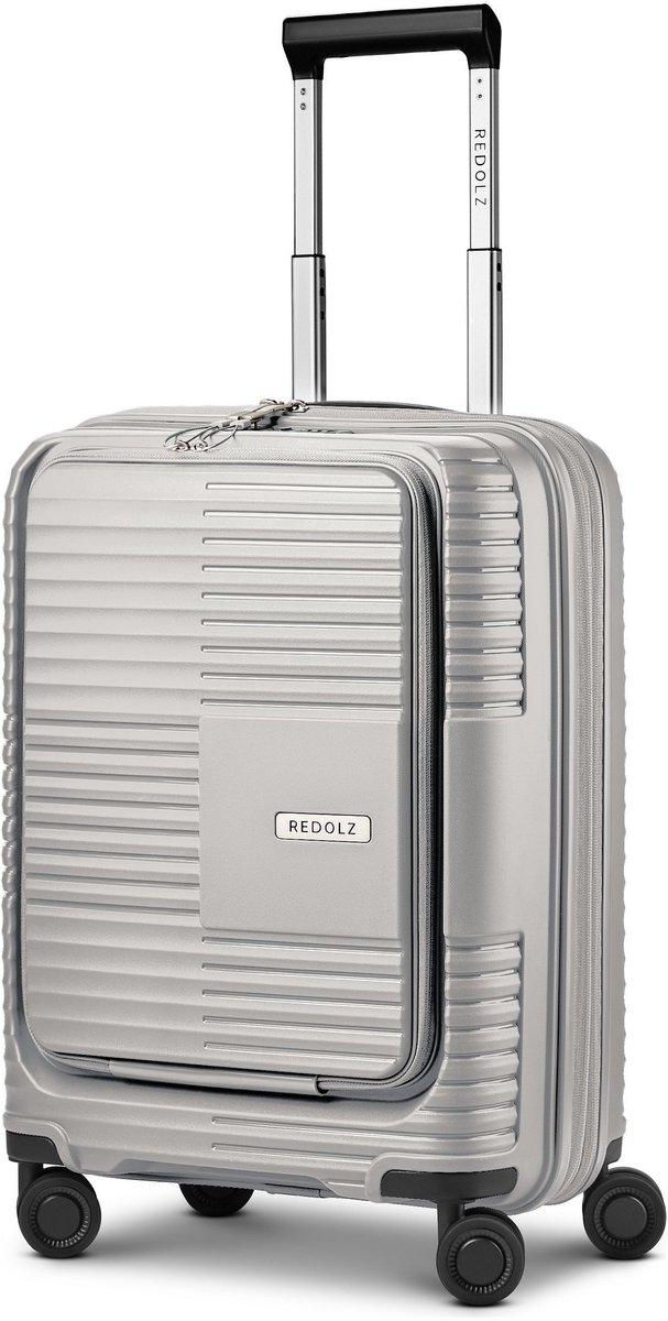 Redolz Essentials 17 2.0 4 wielen Cabinewagen 55 cm Laptopvak met uitbreidingsplooi - Harde bagage - TSA slot - light grey