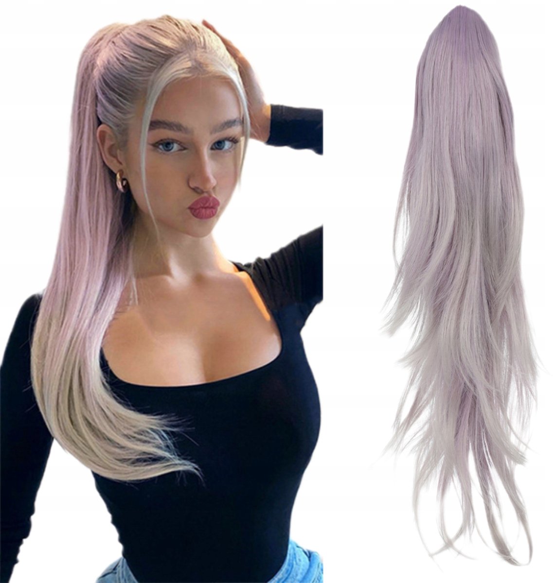 Merkloos Krullende Paardenstaart Clip-in Haarverlenging 60cm - Paars Ombre