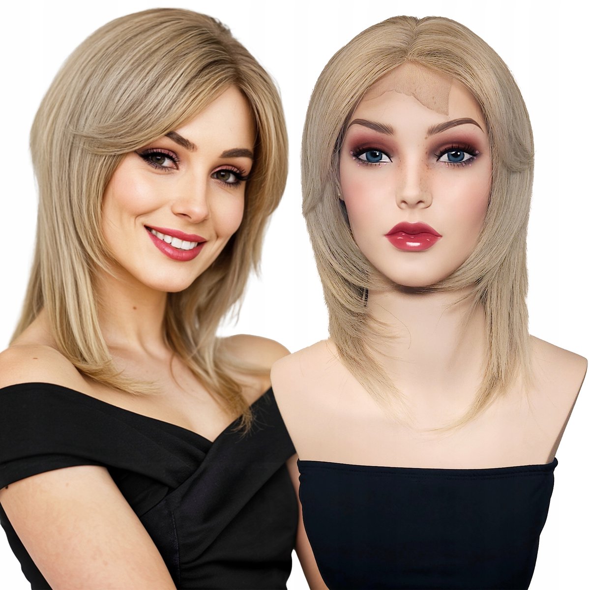 Merkloze Synthetische Pruik Blond WOLF CUT met Pony - 50cm