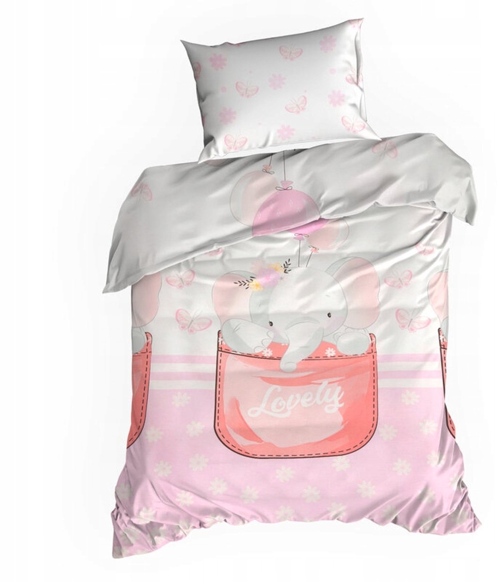 Kinderbeddengoed 100x135 cm met olifantjes - Roze Katoen