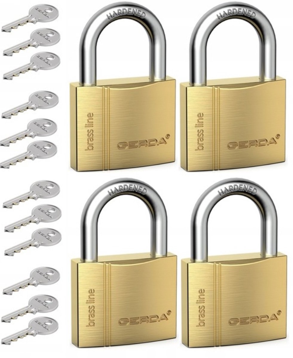 4x Gerda Hangslot 50mm, Gelijksluitend Systeem + 12 Sleutels