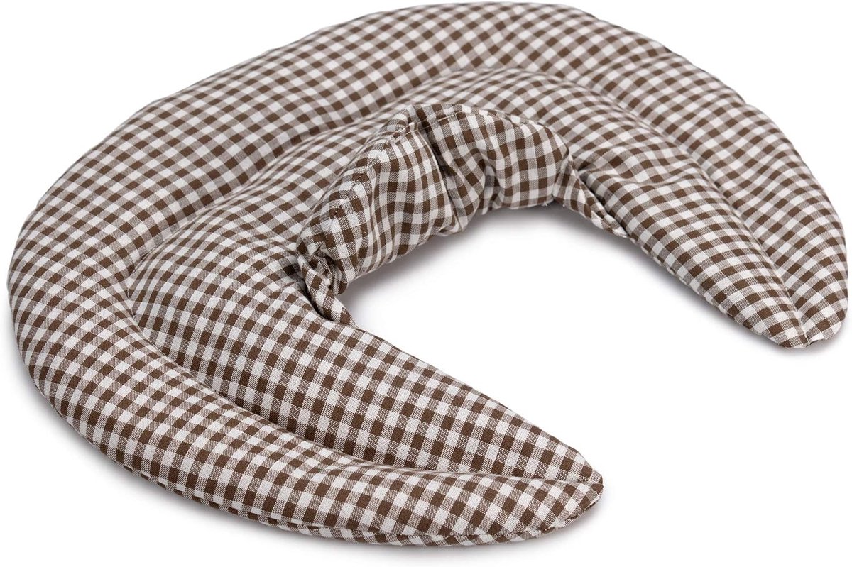 Nekkussentje met opstaande kraag, linnen + lavendel, nekkussen, aroma, warmtekussen met lavendelbloemen, bruin-wit - ShopVlot