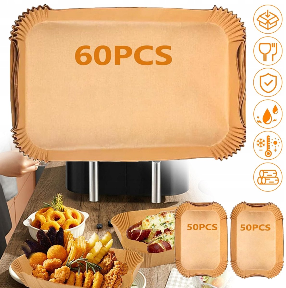 160x Bakpapier voor Airfryer - Rechthoekig, Hittebestendig