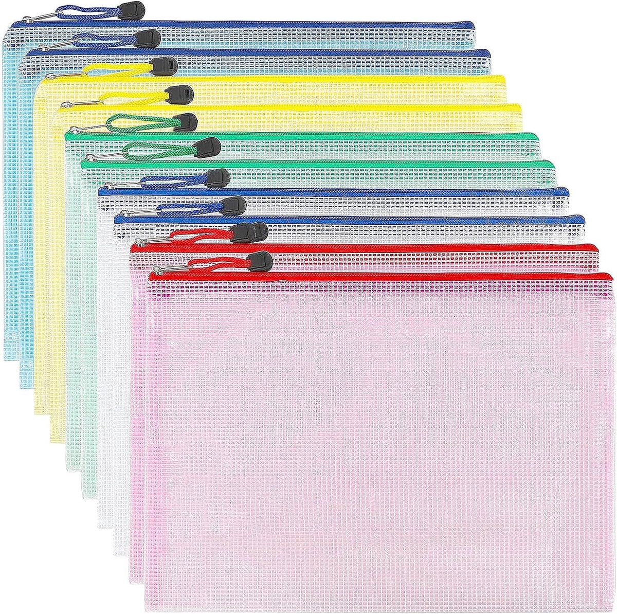 A5 Opbergtassen met Rits – Transparante Documenthoezen – Documenttas voor School, Kantoor & Reizen – 5 Kleuren – PVC – 23,5 x 17 cm – 10 Stuks