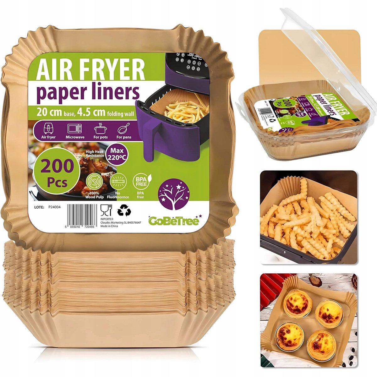 200x Papieren Inlegvel voor Airfryer - 24cm - Bruin