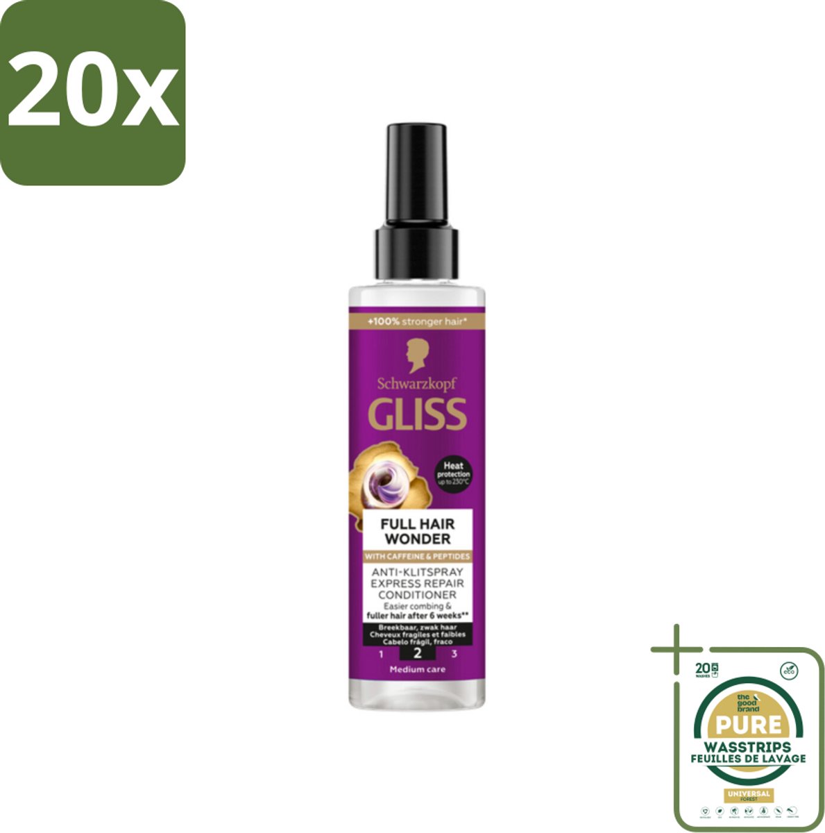 20 x Gliss - Anti-Klit Spray Full Hair Wonder - Voor Voller en Sterker Haar - 200 ml - Grootverpakking - Anti Klit Spray - Haarverlies - Haarbreuk - Voller Haar - Sterker Haar