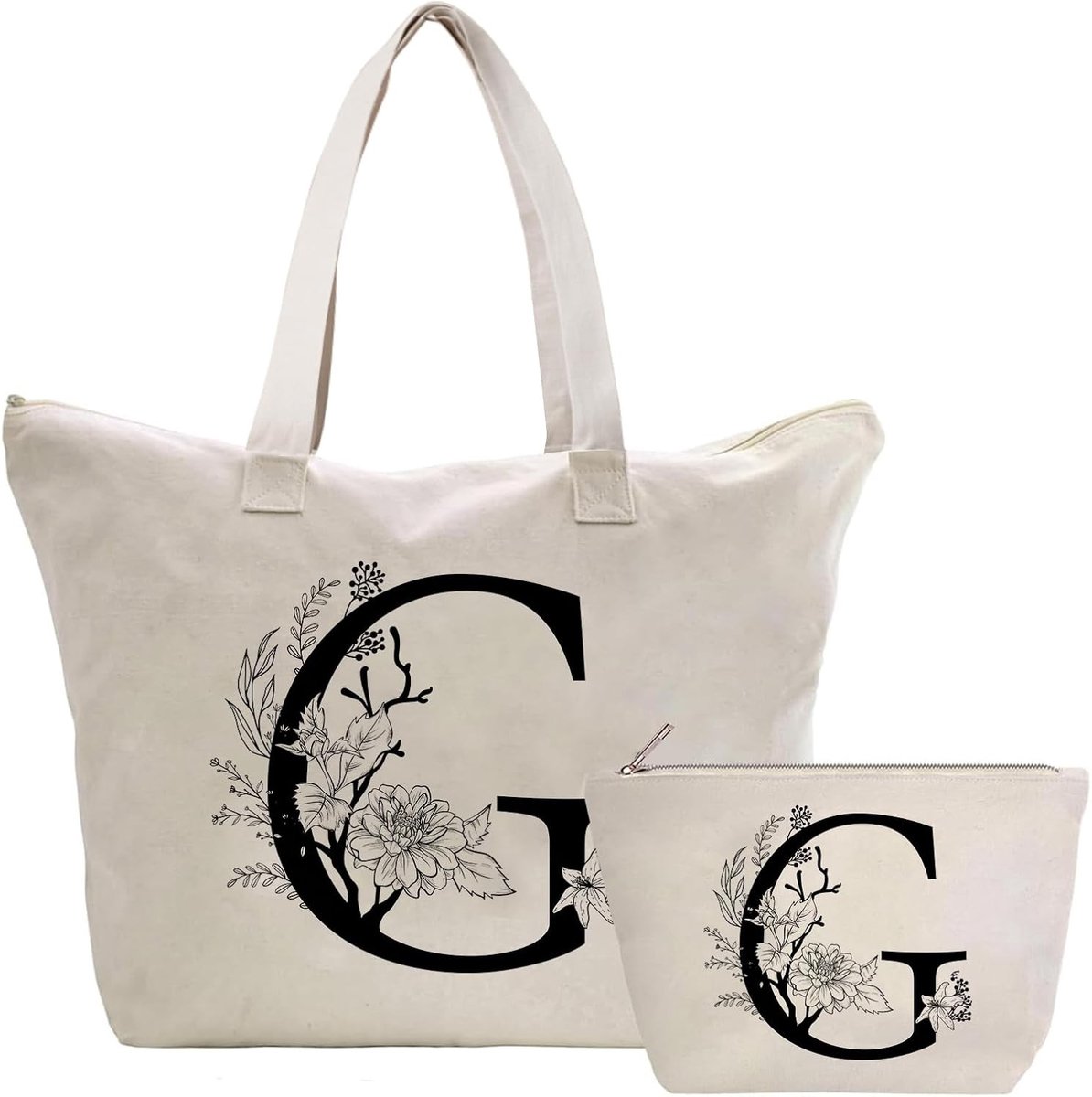 Gepersonaliseerde Canvas Tas - Grijs - Katoen - Boodschappentas en Make-uptas - Voor Dames