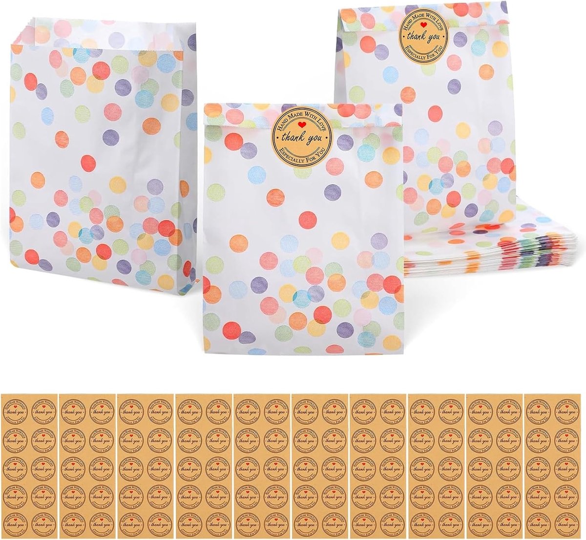 Geschenkzakjes - Veelkleurig - 19 x 13 x 3,5 cm - Biologisch Afbreekbare Papieren Zakjes - Voor Verjaardagen en Feestjes
