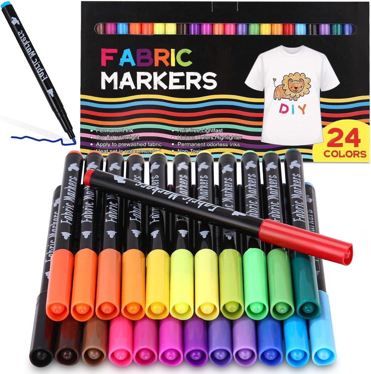 Textielstiften - Multikleur - 24 Stuks - Wasmachinebestendige Stofverf - Voor Jongens en Meisjes