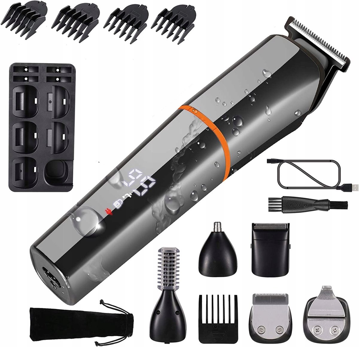 Merkloze 6-in-1 Baardtrimmer & Haarstylingset met LED Display