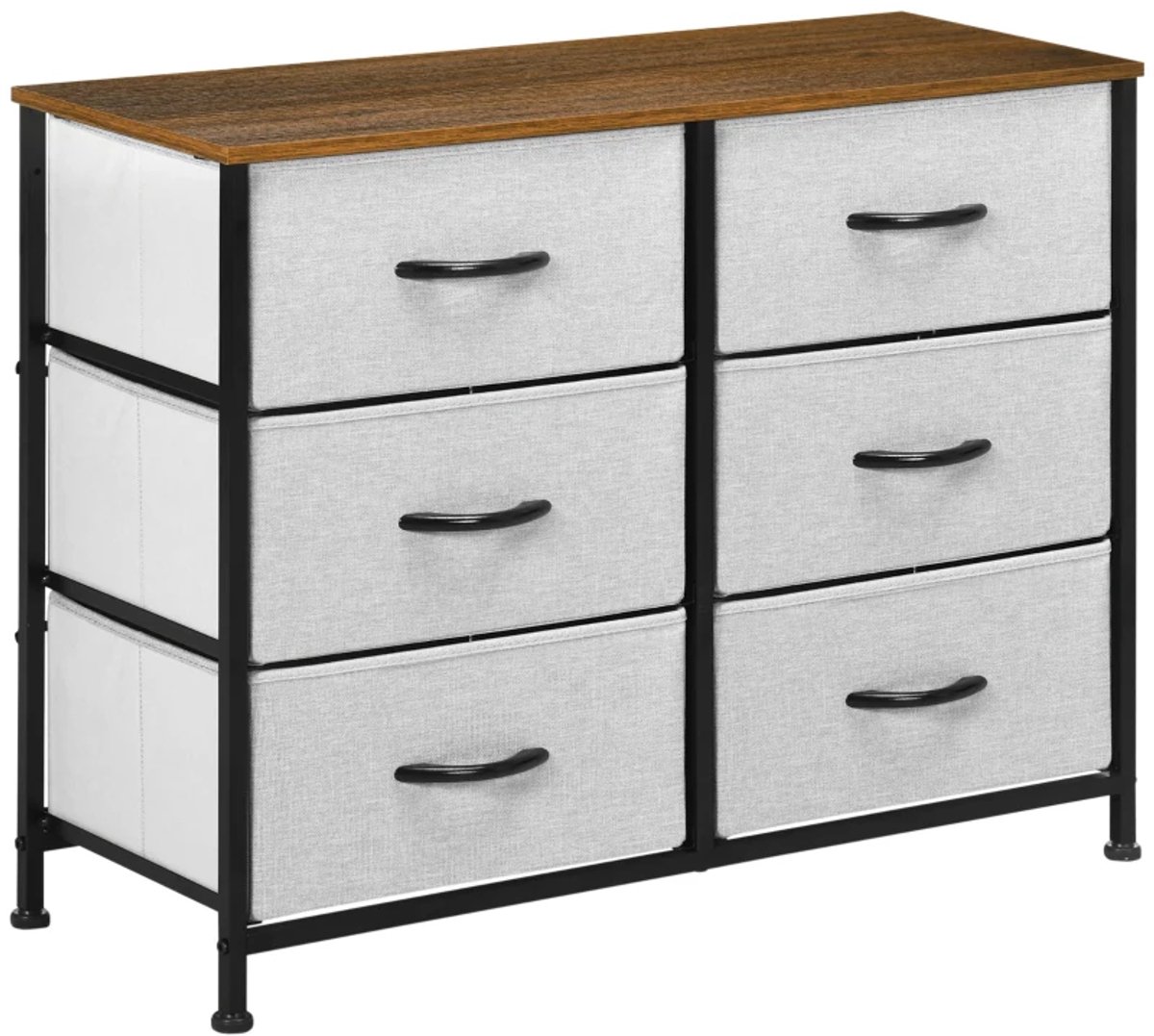 Dressoir - Ladekast met 6 laden - Stoffen laden - 80 cm x 30 cm x 62,5 cm - Bruin + zwart + grijs