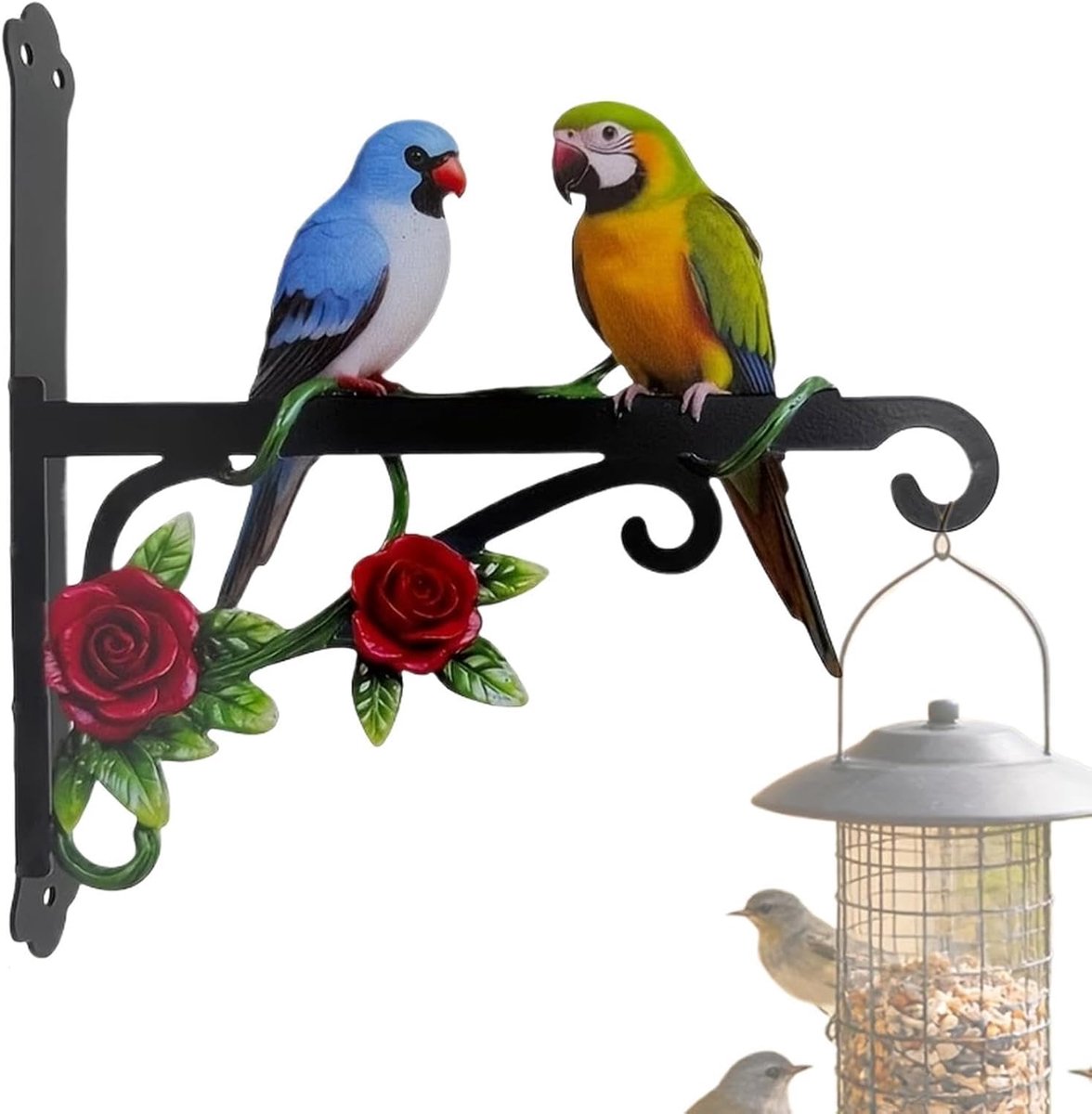 KZQ Decoratieve metalen plantenhanger voor muur en hek - Geschikt voor tuin balkon terras en boerderij - Voor bloembakken vogelvoederhuisjes en windgongen - Zwart