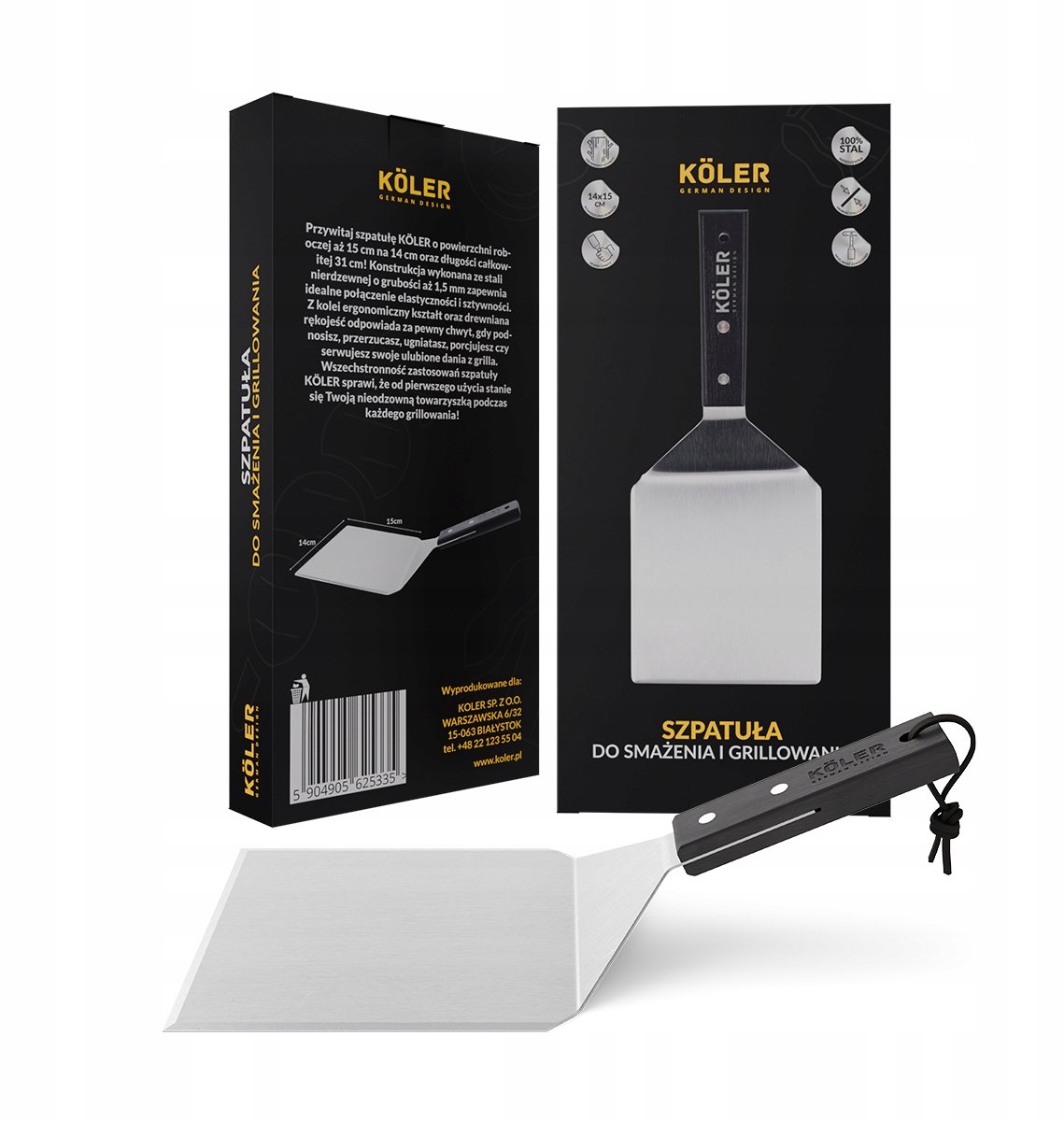 Köler Grillspatel voor Steaks & Hamburgers - 150mm RVS met Houten Handvat