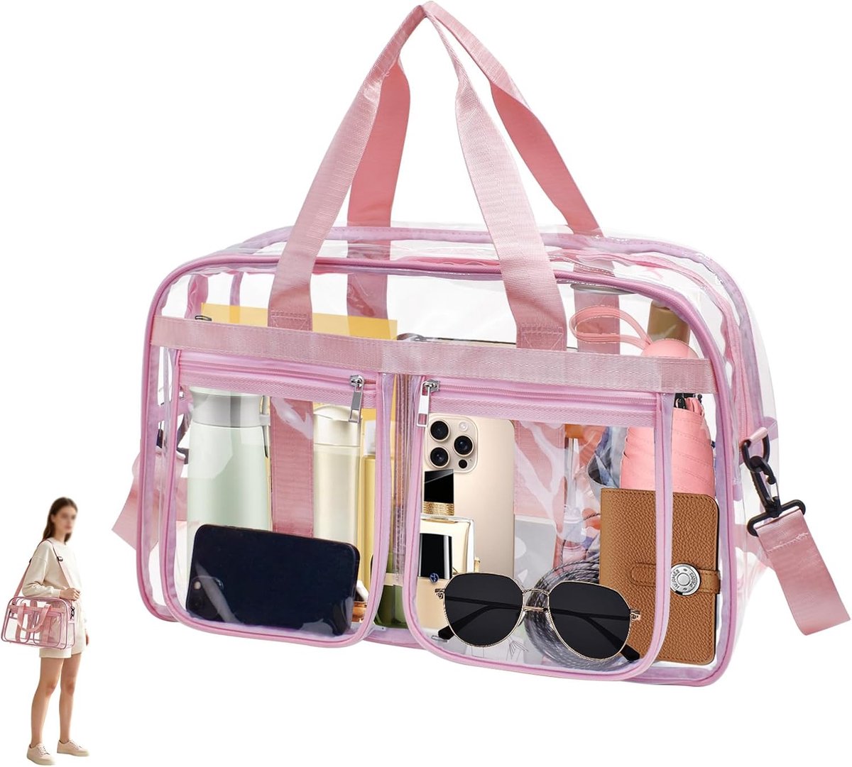 Large Clear Tote Bag Clear Duffle Toiletry Bag with Zipper Transparent Clear Bag for Work Sports Gym Beach - ShopVlot