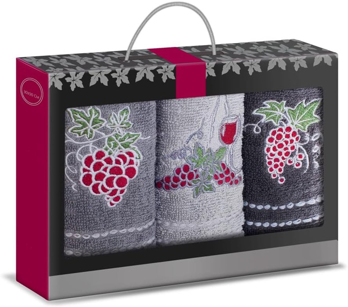 Hand towel set, 30 x 50 cm, embroidered cotton mouth cloth, oilcloth (grapes) - ShopVlot