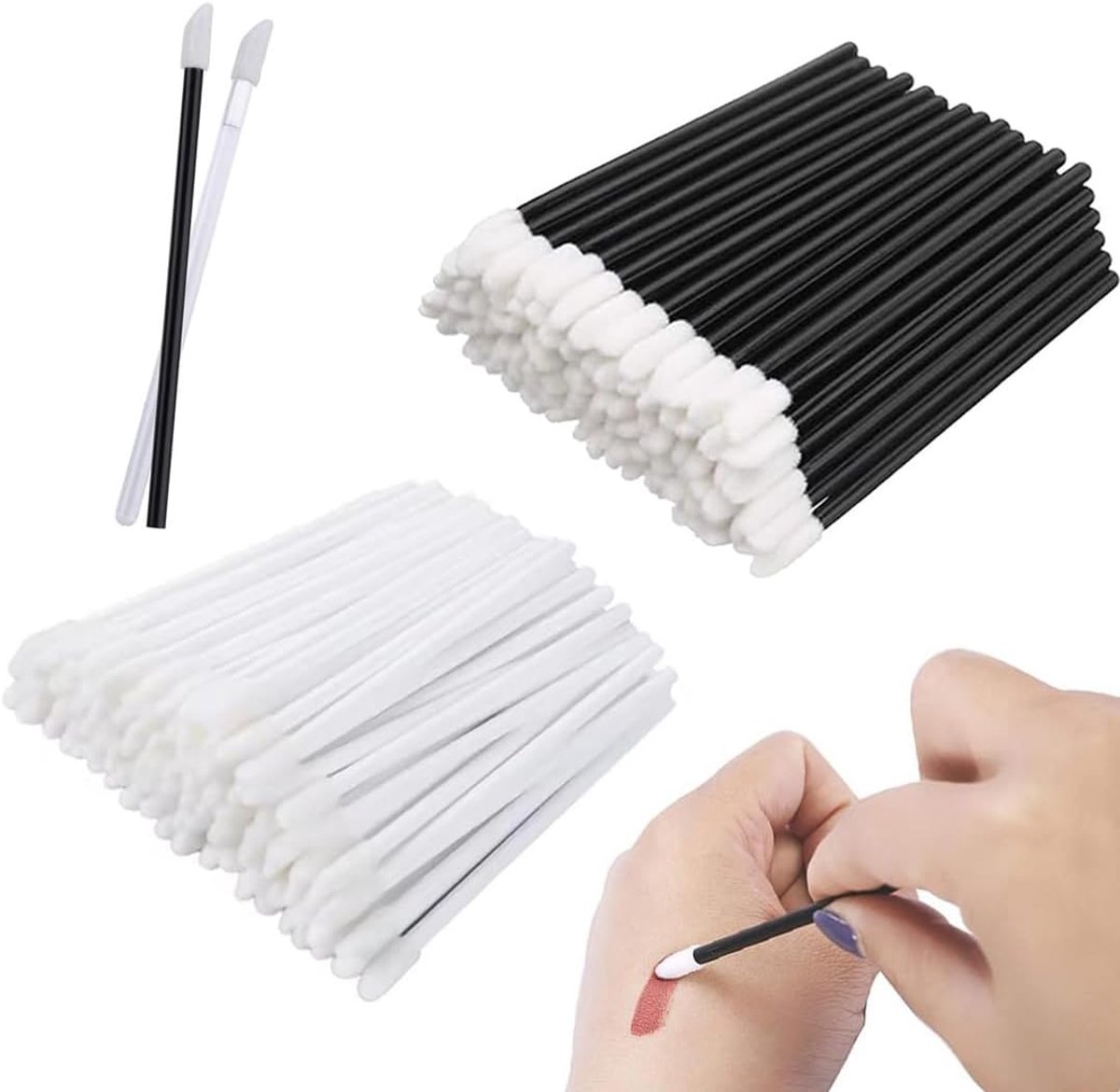 Wimperverlenging, accessoires, 200 stuks, wegwerp-lippenpenselen, zwart-witte applicator voor lipgloss, concealer - ShopVlot