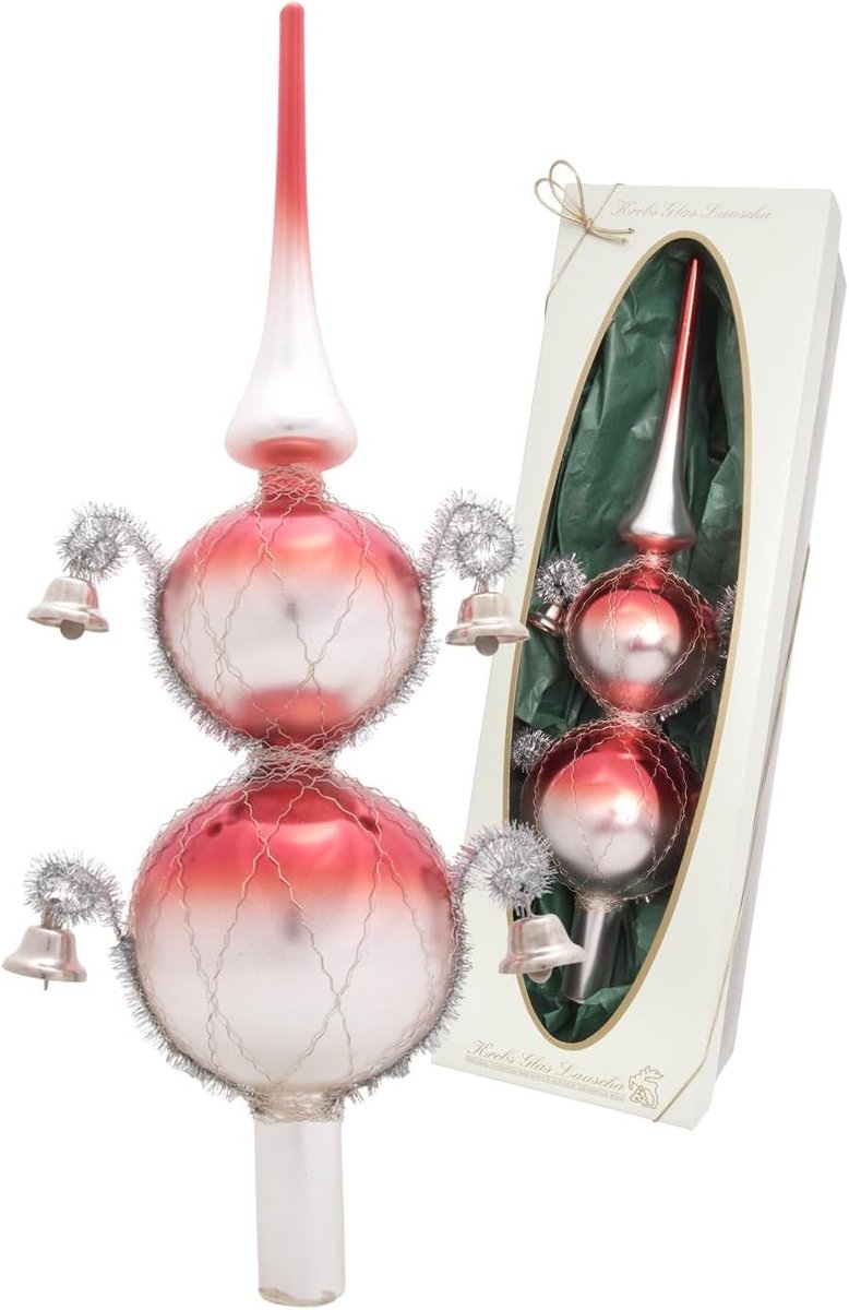 Krebs Glas Lauscha - Christmas tree decoration/Christmas tree topper made of glass - double tip covered with 4 bells - ShopVlot