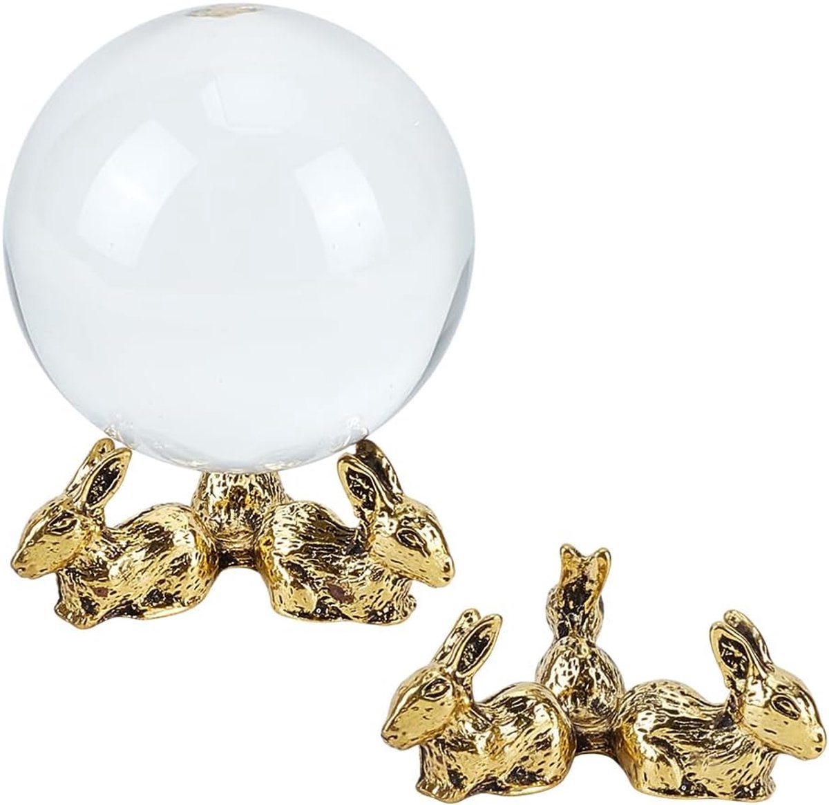 PLIGREAT 2 Pcs Bunny Crystal Ball Holder, Gold Rabbit Shaped Crystal Ball Stand Vintage Sphere Display Holder Base for - ShopVlot