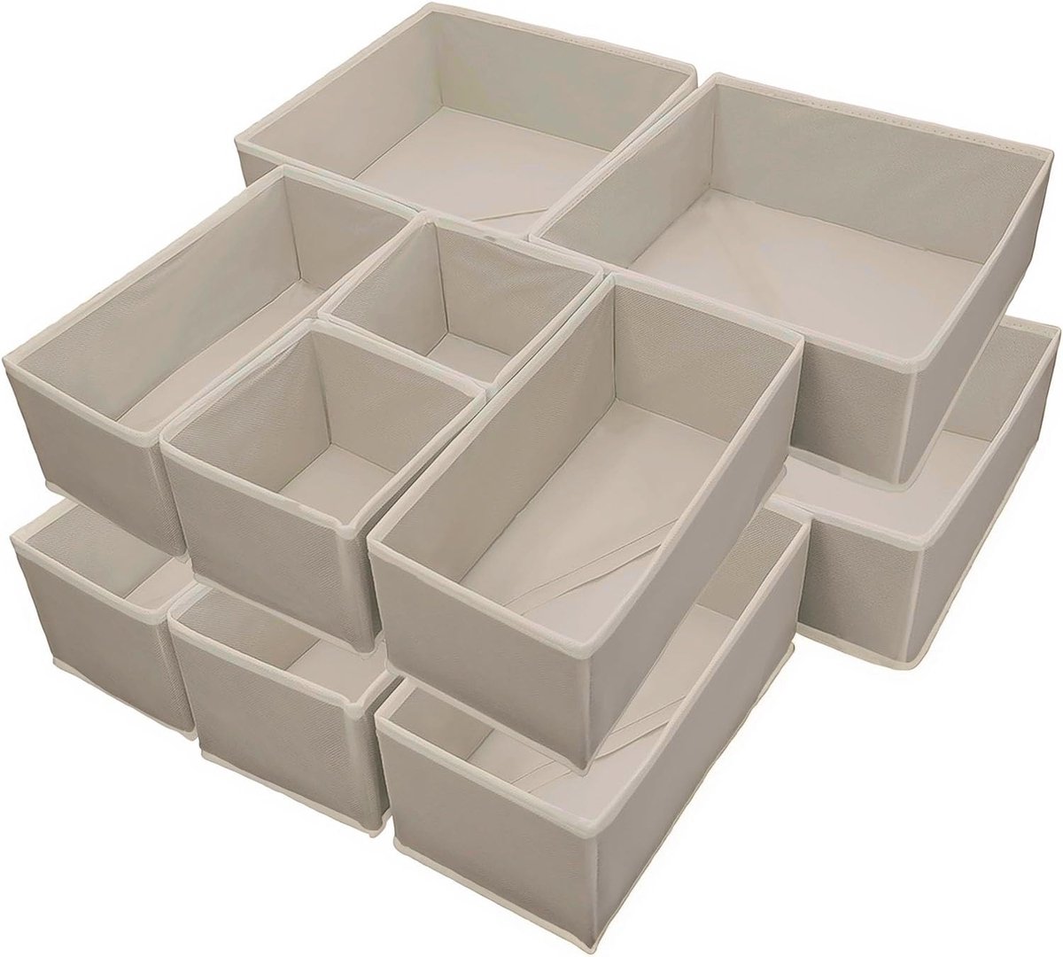 Famanu – Opvouwbare ladeverdeler set voor voorraad, opbergsysteem voor kleding en accessoires, 12 stuks in beige