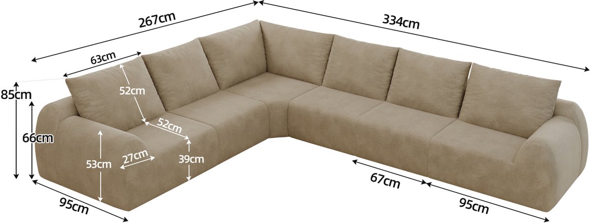Hoekbank L Vorm - 6 Zitplaatsen - Zacht Comfort Met Chenille Bekleding - Voor Woonkamer En Slaapkamer - Khaki
