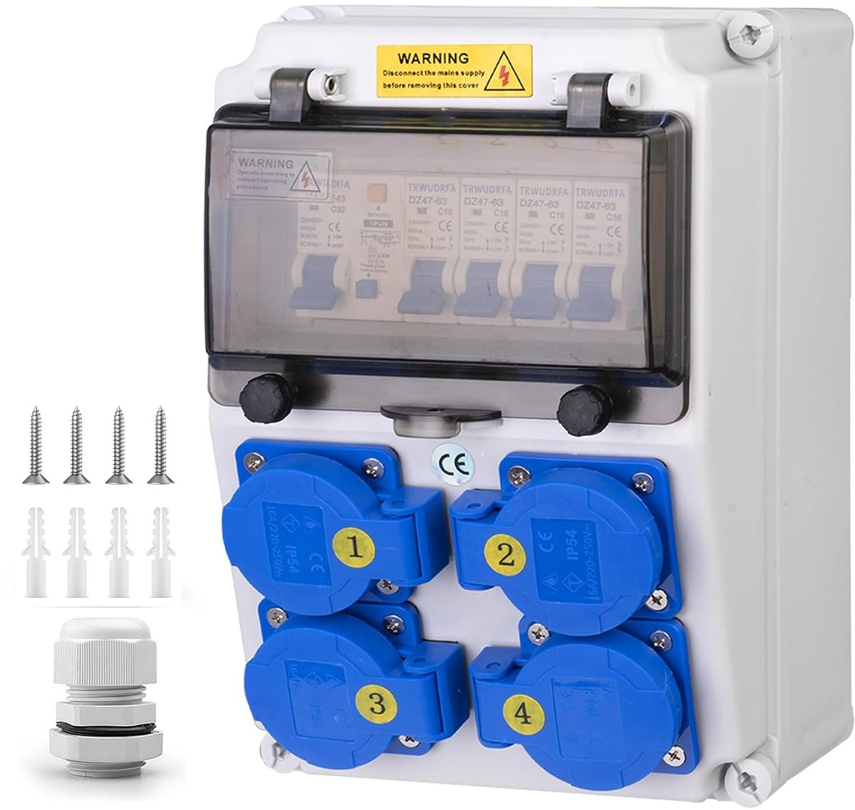 Construction power distributor, wall divider, fully wired (4 x 230 V + LS+FI) - ShopVlot