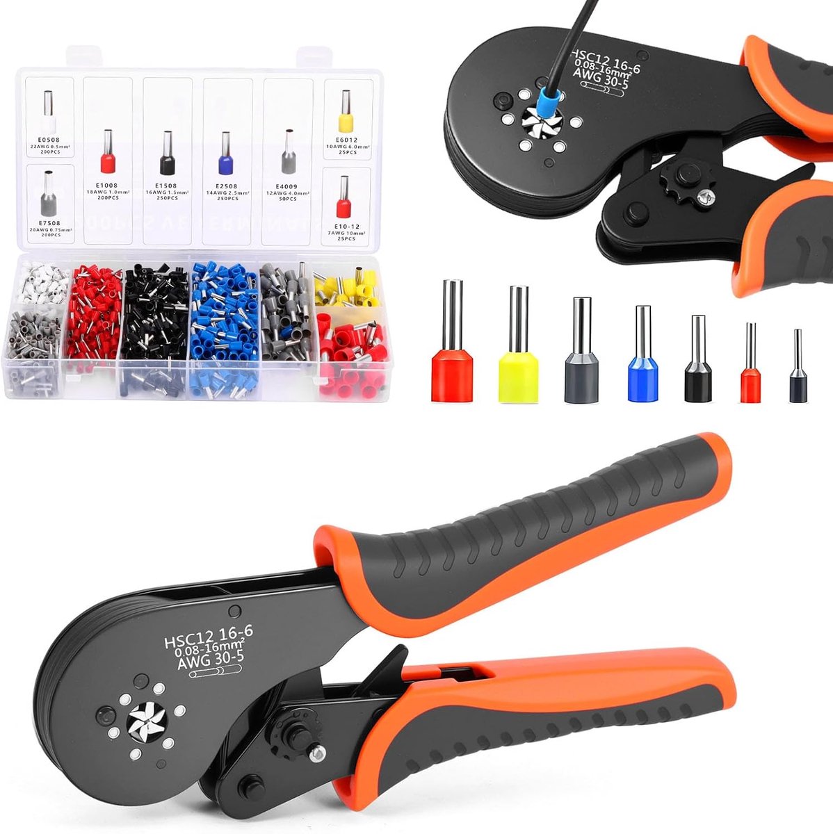 Crimping pliers 0.08-16 mm² - 1200 stuks ferrules - hoogwaardig staal - ideaal voor DIY en industrie - ShopVlot