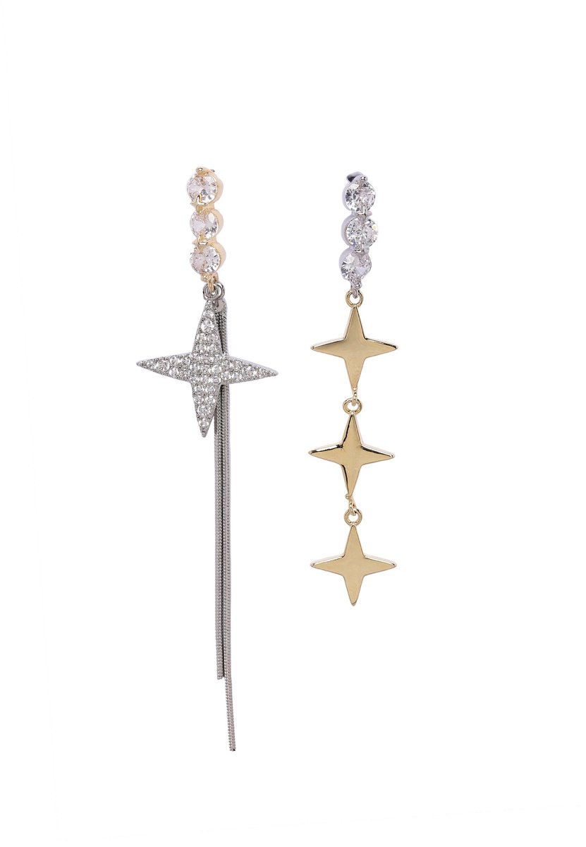 AVANT-GARDE PARIS Starry Elegance Dangle Earrings - Zilver - 1 paar - Rhodium Plated met sterren en kettingen