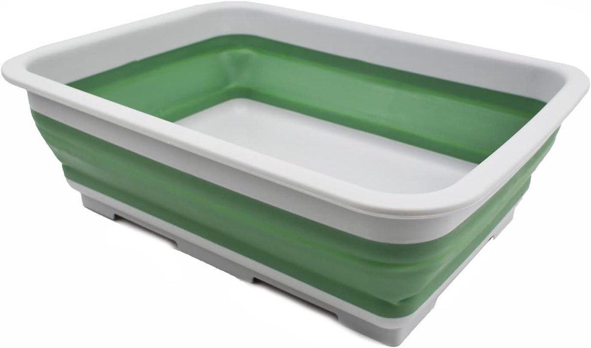 Wasteil opvouwbaar - Grijs/donkerzeegroen - Draagbare plastic wasbak - Ruimtebesparend - Voor huishouden en outdoor gebruik