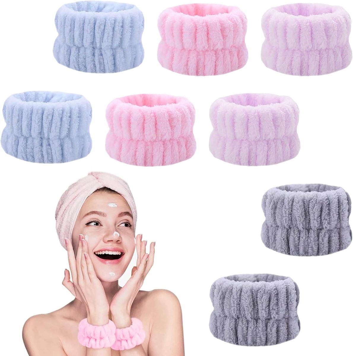 Skincare Polsbanden voor het wassen van het gezicht, 4 paar absorberende microvezel voor schoonheids- en spa-routine - ShopVlot
