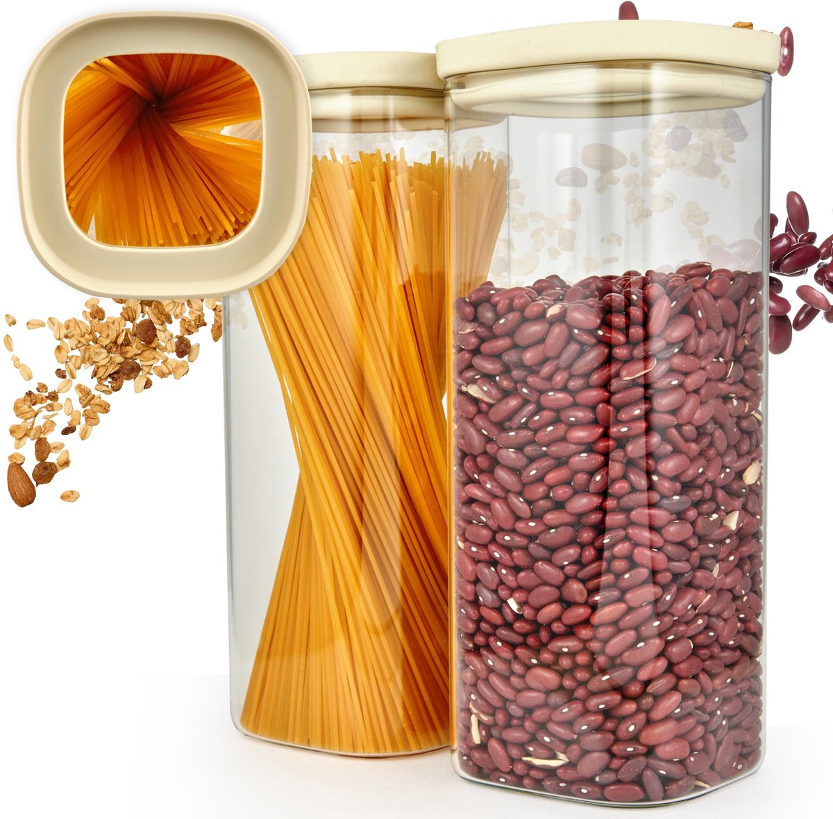 Famanu – Set van 2 voorraadpotten met deksel van stevig borosilicaatglas, luchtdicht en stapelbaar, voor keukenopslag, 2 x 2000 ml