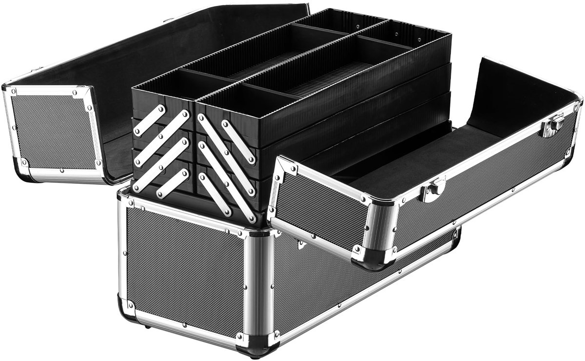 Famanu – multifunctionele gereedschapskoffer zwart ABS en staal gereedschapsbox transportkoffer voor handgereedschap uitvouwbaar met handvat gereedschapstas afsluitbaar 45x32x22,5 cm