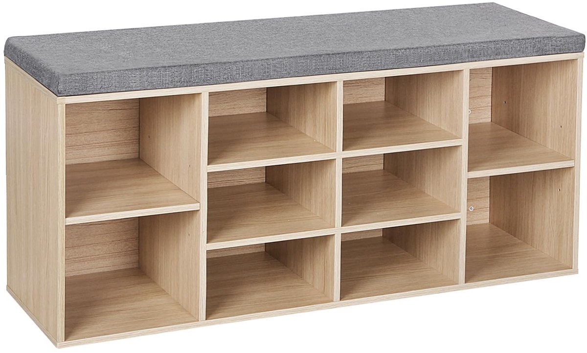 Famanu – Schoenenbank met zitting, 10 vakken, afmetingen 104 x 30 x 48 cm, ideaal voor het opbergen van schoenen en accessoires
