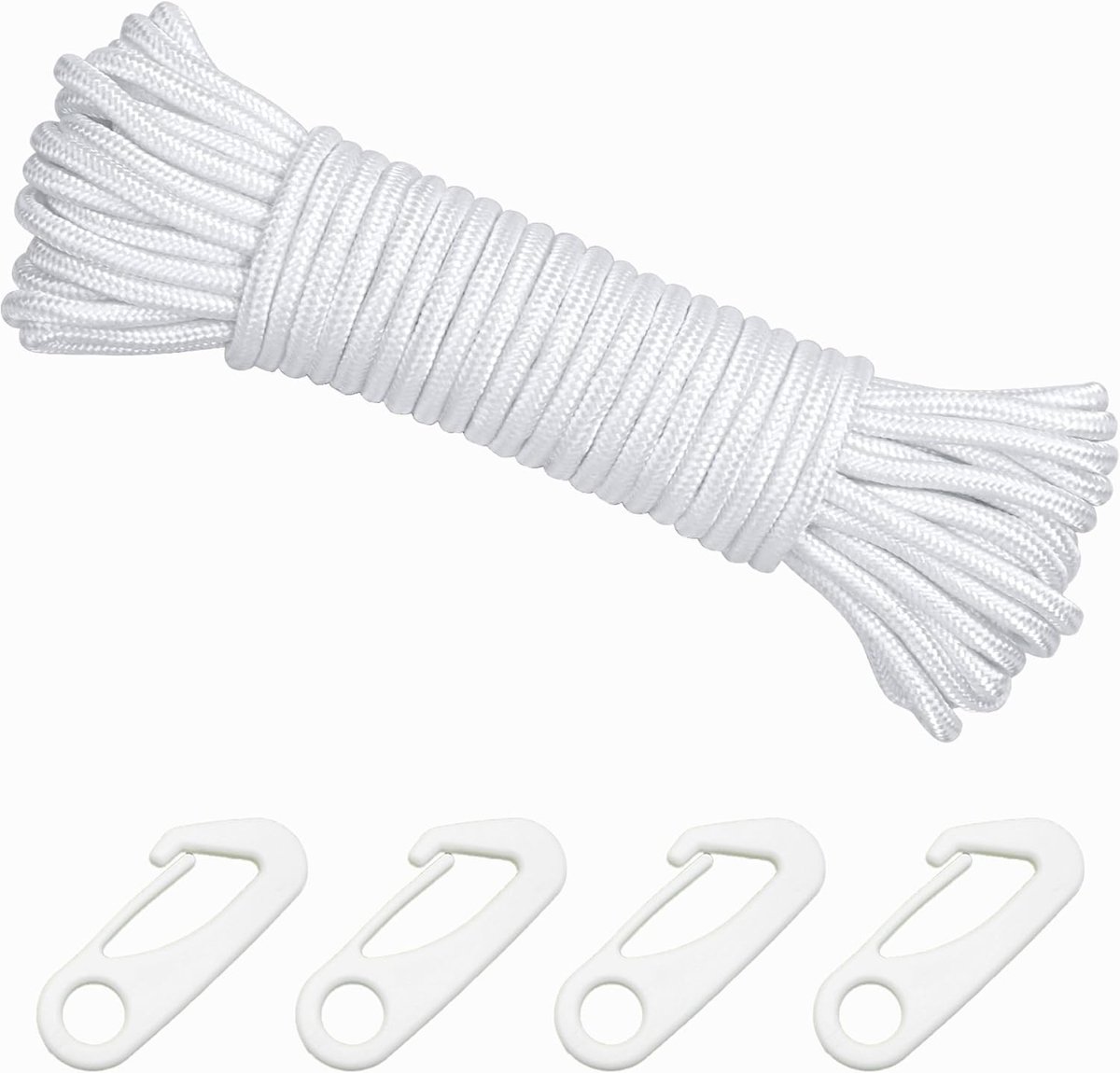 Vlaggenmast Touw - Zwart - 15 m - Nylon Vlaggentouw met 4 Haken - Voor Buitengebruik