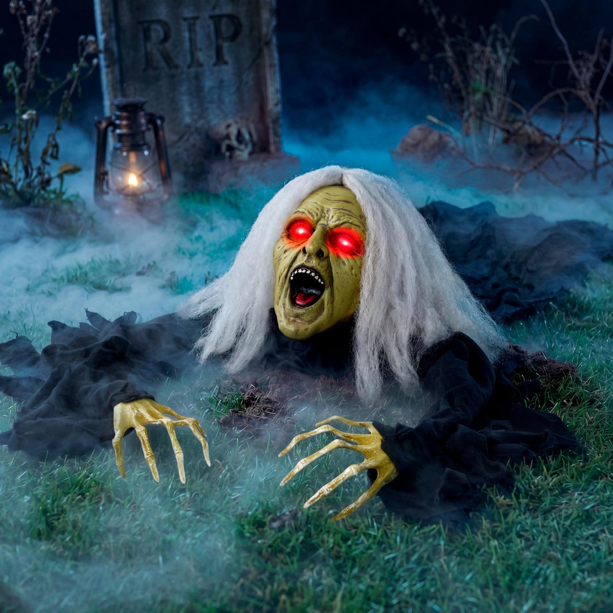 Famanu – Lichtgevende Halloween buitendecoratie met grondbreker en geluidseffect, enge rekwisieten voor spookhuis en tuindecoratie