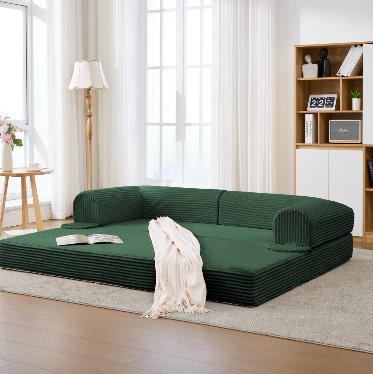 MODENUIT Slaapbank 2-Zits 190 x 78 x 65 cm - Opvouwbaar - Voor Woonkamer En Logeerkamer - Cordstof - Groen
