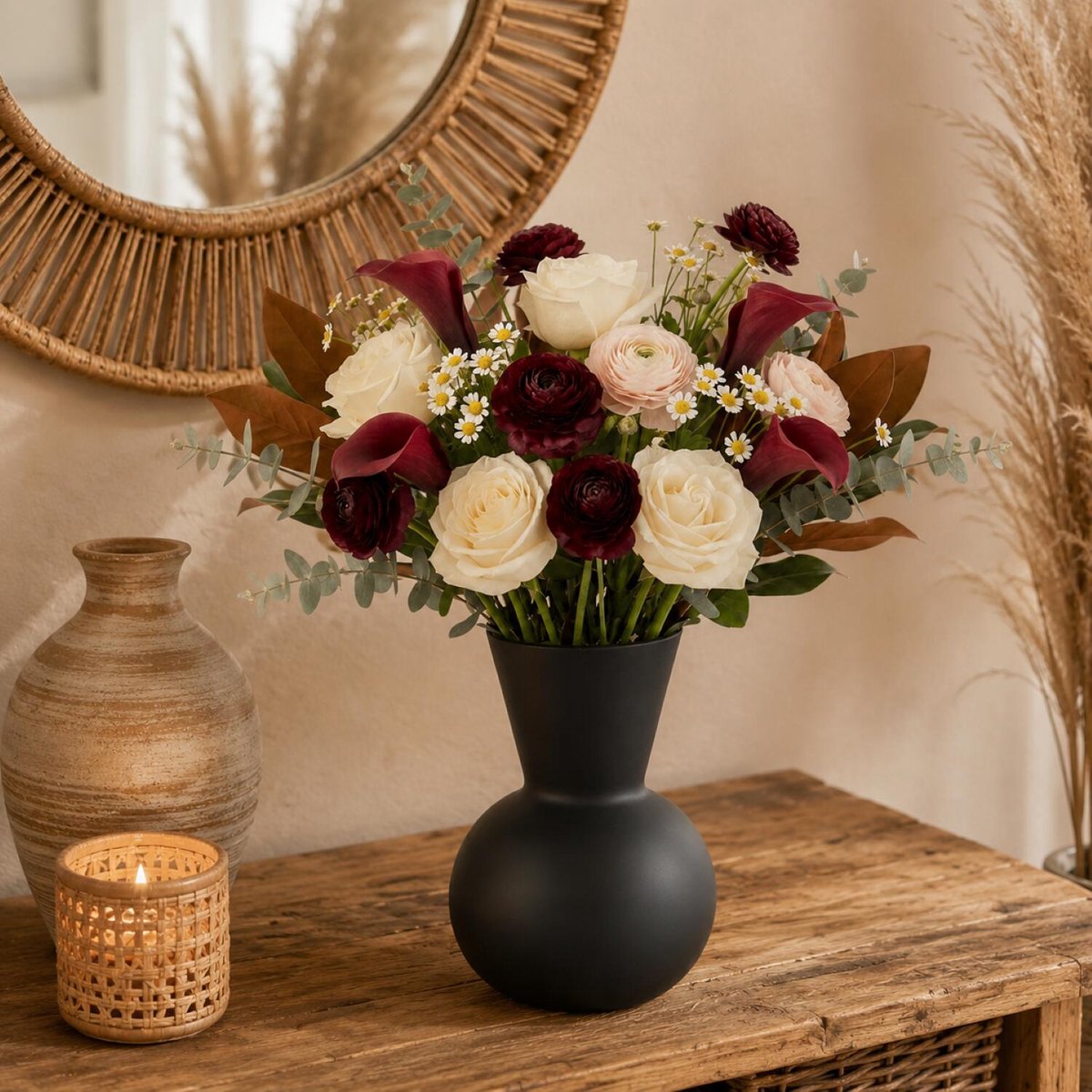 Bellatio Design bloemenvaas Gaya - zwart - mat glas - 30 x 40 cm - glazen vazen