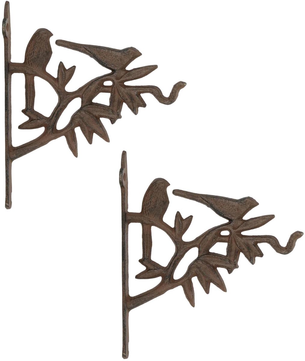 Esschert Design Muurhaak vogel - 2x - gietijzer - 20 cm - plantenhaak - hanging basket haak