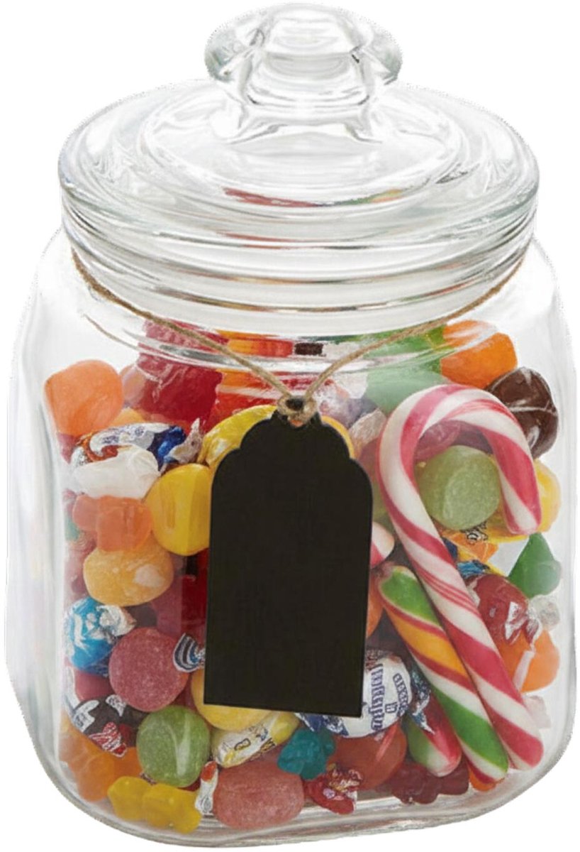 5Five luxe voorraadpot Candyman - snoeppot - glas - met deksel - 1.2 liter - voorraadpot - bewaarpot - 14 x 15 cm